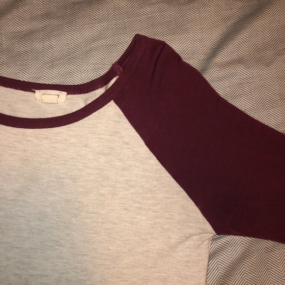 Bergundy and Off White Baseball Tee - Picture 2 of 2